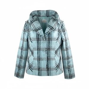 Tuzzi Plaid Blazer Shawl Collar Button Front Jacket plaid artsy sz 8